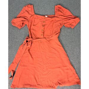 Lauren Conrad Women's Coral Orange Puff Sleeve Button Front Midi Dress XL NWT